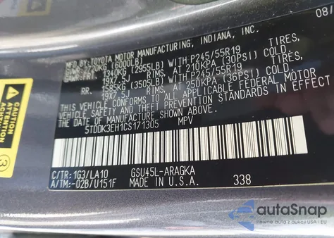 2012 Toyota Highlander Limited V6 from USA, damaged, VIN 5TDDK3EH1CS171305